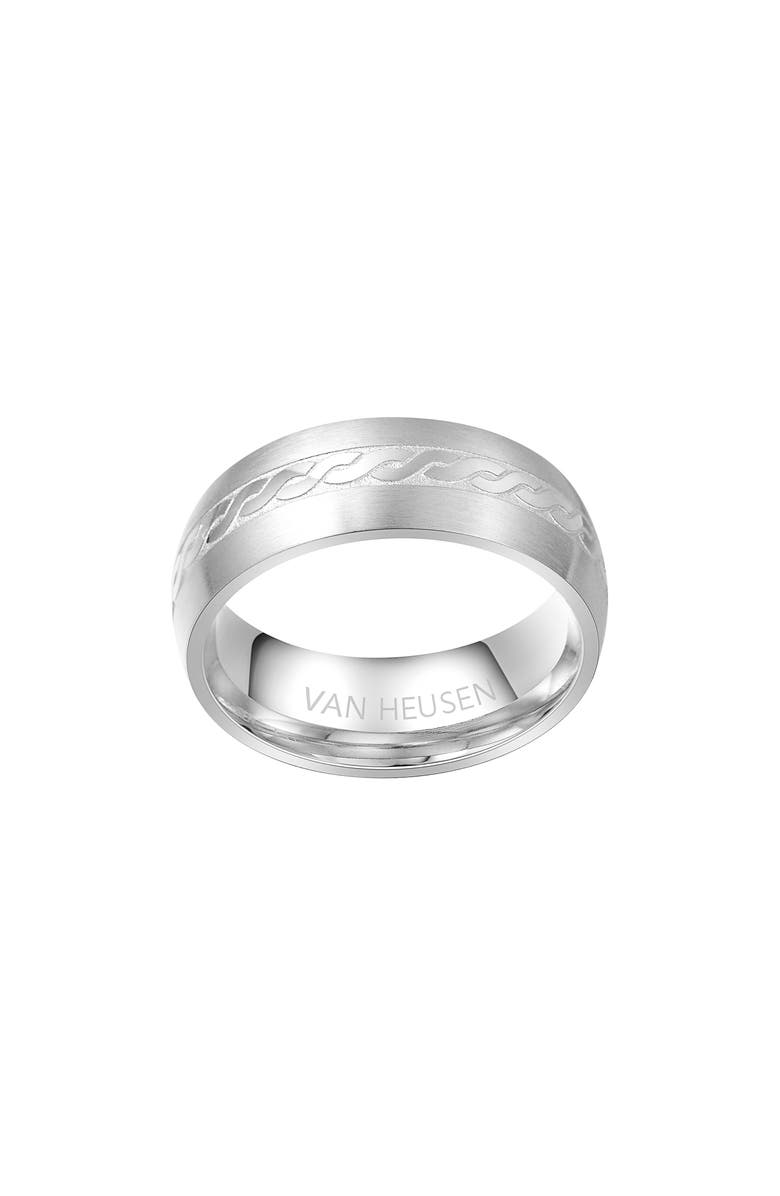 VAN HEUSEN Men's Ribbon Etched Band Ring, Alternate, color, Silver