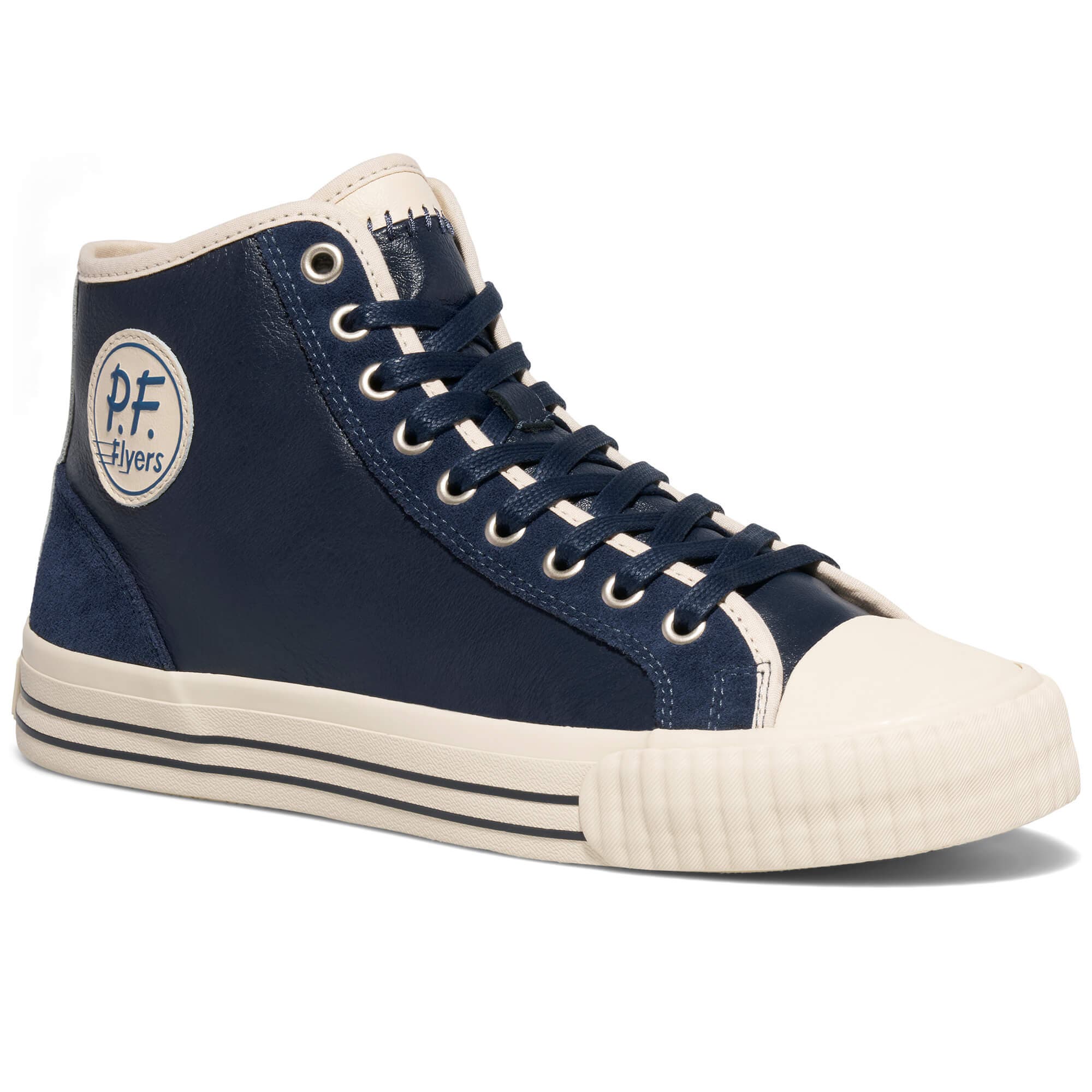 P.F. Flyers Center Vintage High-Top Leather & Suede Sneaker, Main, color, Navy-Antique White