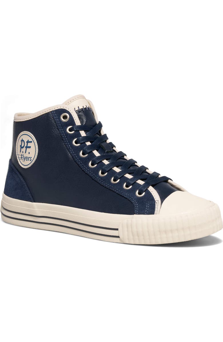 P.F. Flyers Center Vintage High-Top Leather & Suede Sneaker, Main, color, Navy-Antique White