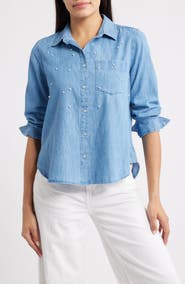 beachlunchlounge Kenna Pearly Bead Chambray Shirt