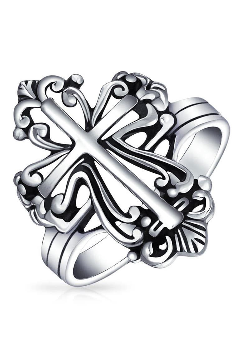Christian Religious Fleur Ring, Main, color, SILVER