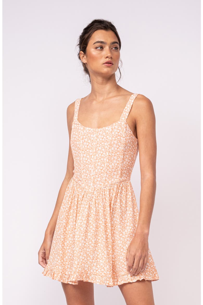 Ditsy Floral Corset Fit & Flare Minidress, Alternate, color, LIGHT ORANGE