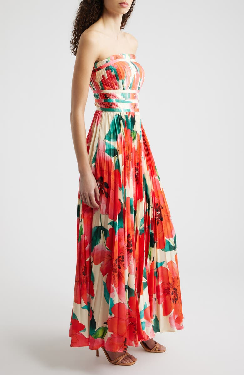 Hutch Sabina Floral Tiered Plissé Gown, Alternate, color, Ivory/ Coral Watercolor