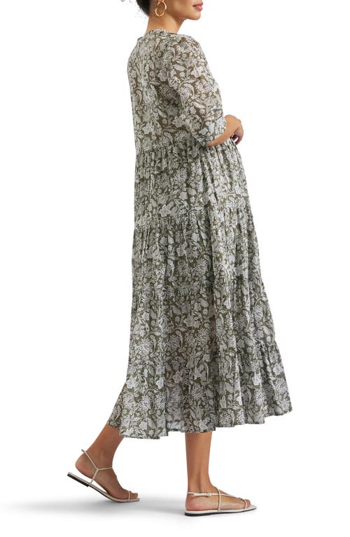 RIPE MATERNITY RIPE MATERNITY EZRA TIERED LONG SLEEVE COTTON MATERNITY/NURSING DRESS 