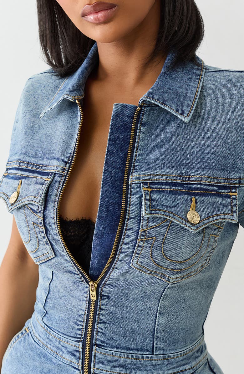 True Religion Zip Denim Romper, Alternate, color,