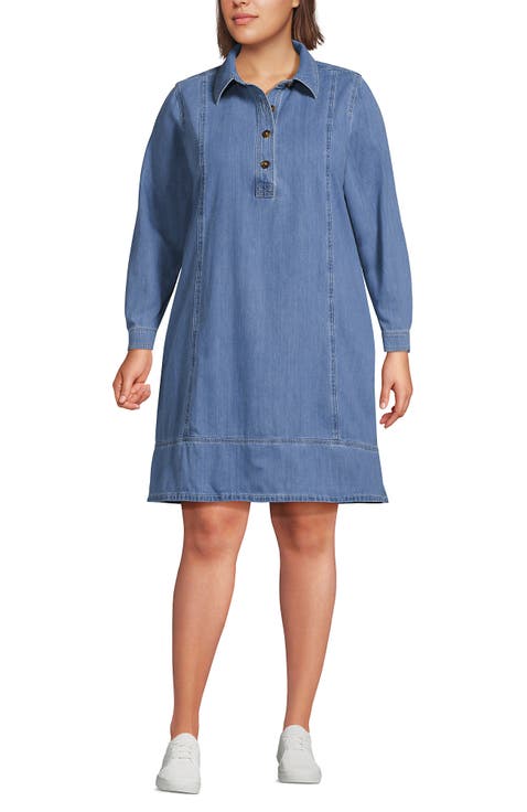 Plus Size Light Weight Denim Popover At the Knee Dress