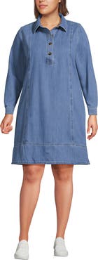 Lands' End Plus Size Light Weight Denim Popover At the Knee Dress