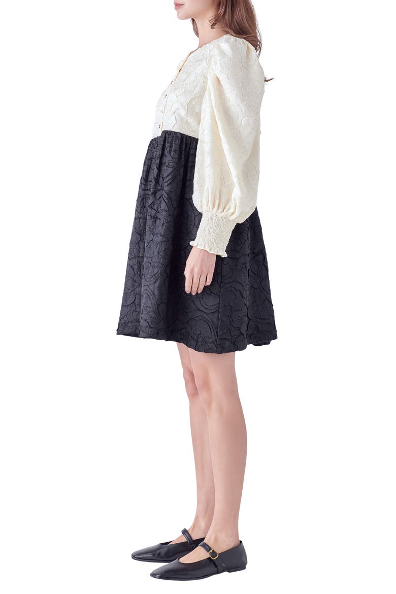 Floral Textured Long Sleeve Dress, Alternate, color, IVORY/ BLACK