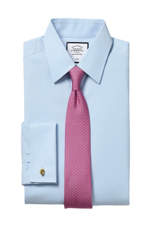 Shop Charles Tyrwhitt Non-iron Poplin Slim Fit Shirt Double Cuff In Sky Blue