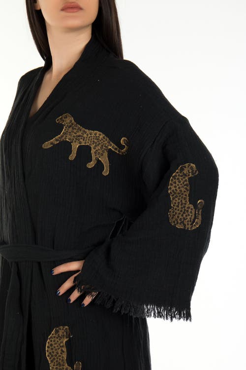 Forever & Always Shoes Calypso Handmade Leopard Cotton Kimono In Black