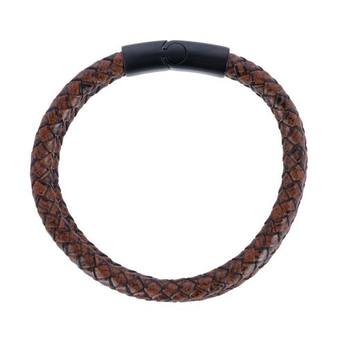 Trafalgar Loose Fit Simple 2 Band Braided Secure Clasp Leather Bracelet In Brown