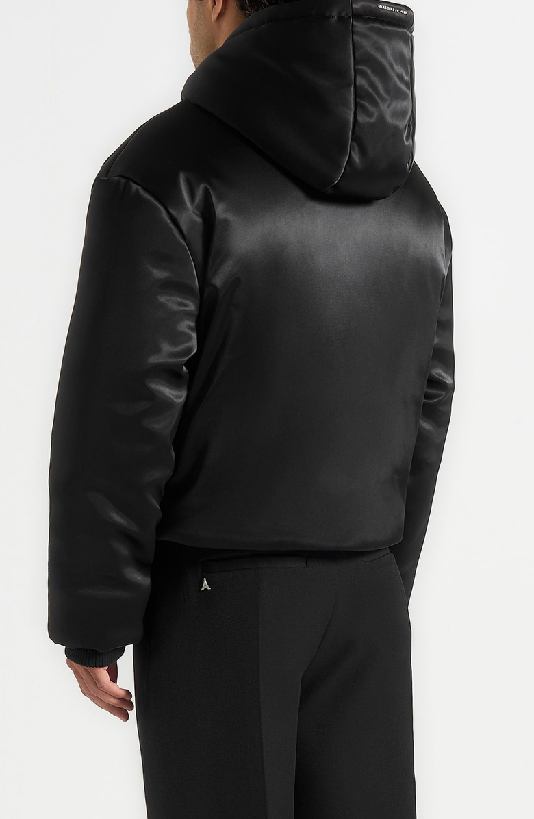 Manière De Voir Dario Satin Cropped Hooded Jacket, Alternate, color, Black