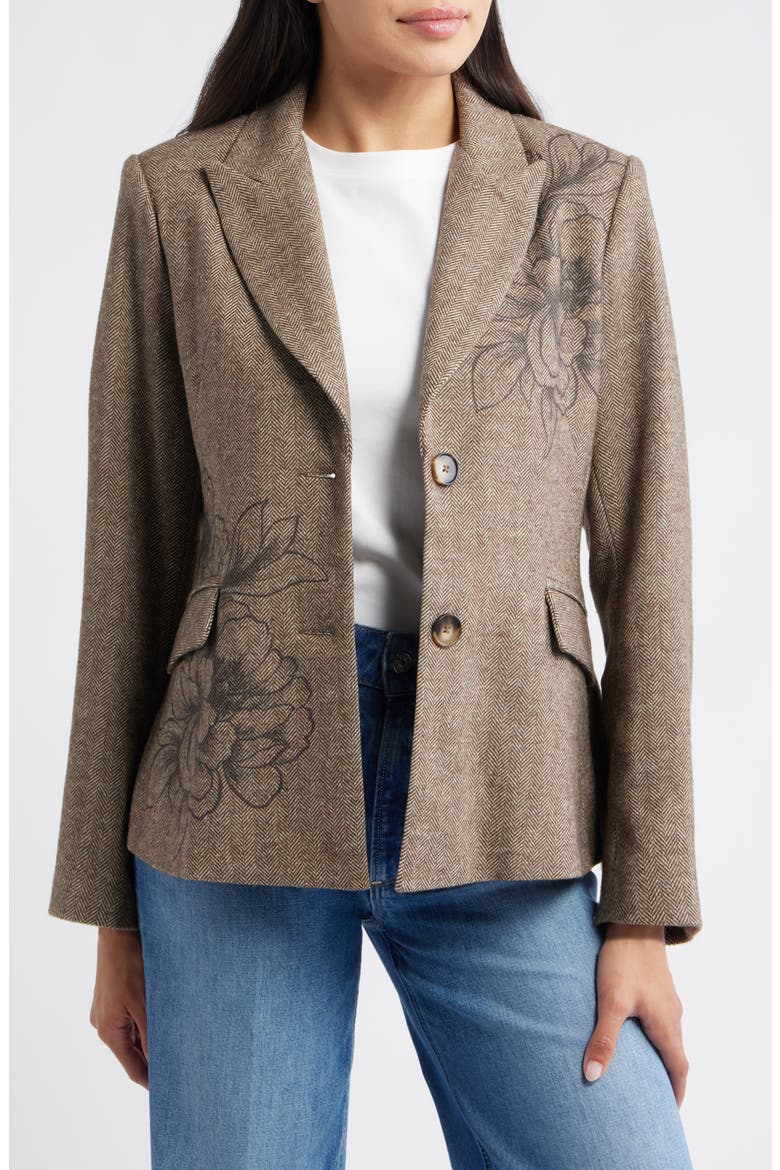 Floral Herringbone Blazer, Main, color, COLD BREW STONE