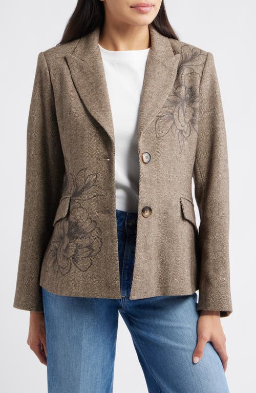 Wit & Wisdom Floral Herringbone Blazer In Brown