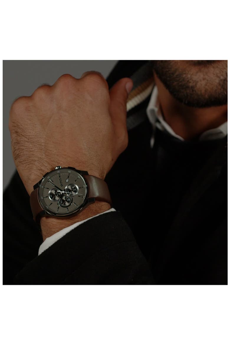 Peak 2.0 Chronograph Leather Strap Watch, 45mm, Alternate, color, GRAY
