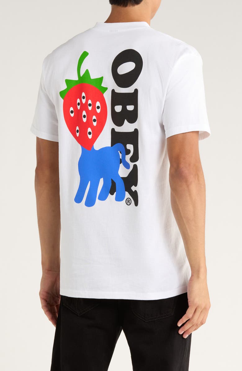 Obey Strawberry Logo Cotton Graphic T-Shirt, Alternate, color, White