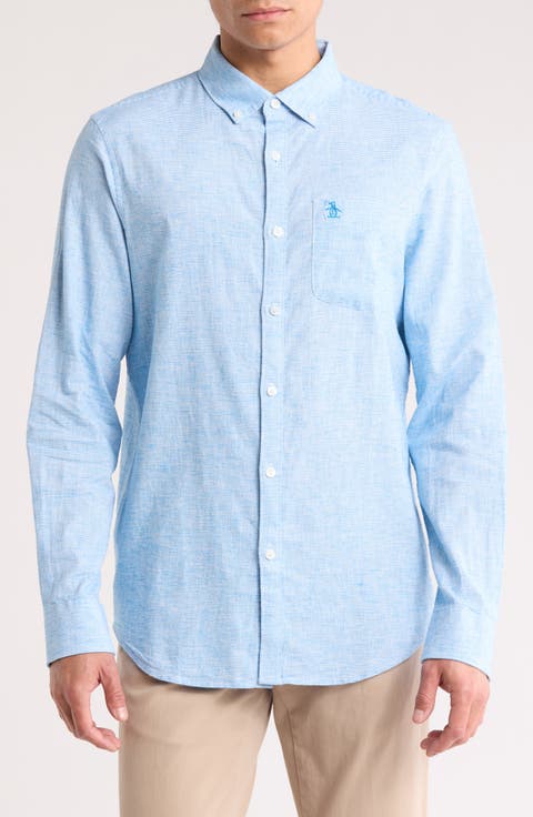 Stripe Stretch Linen & Cotton Button-Down Shirt