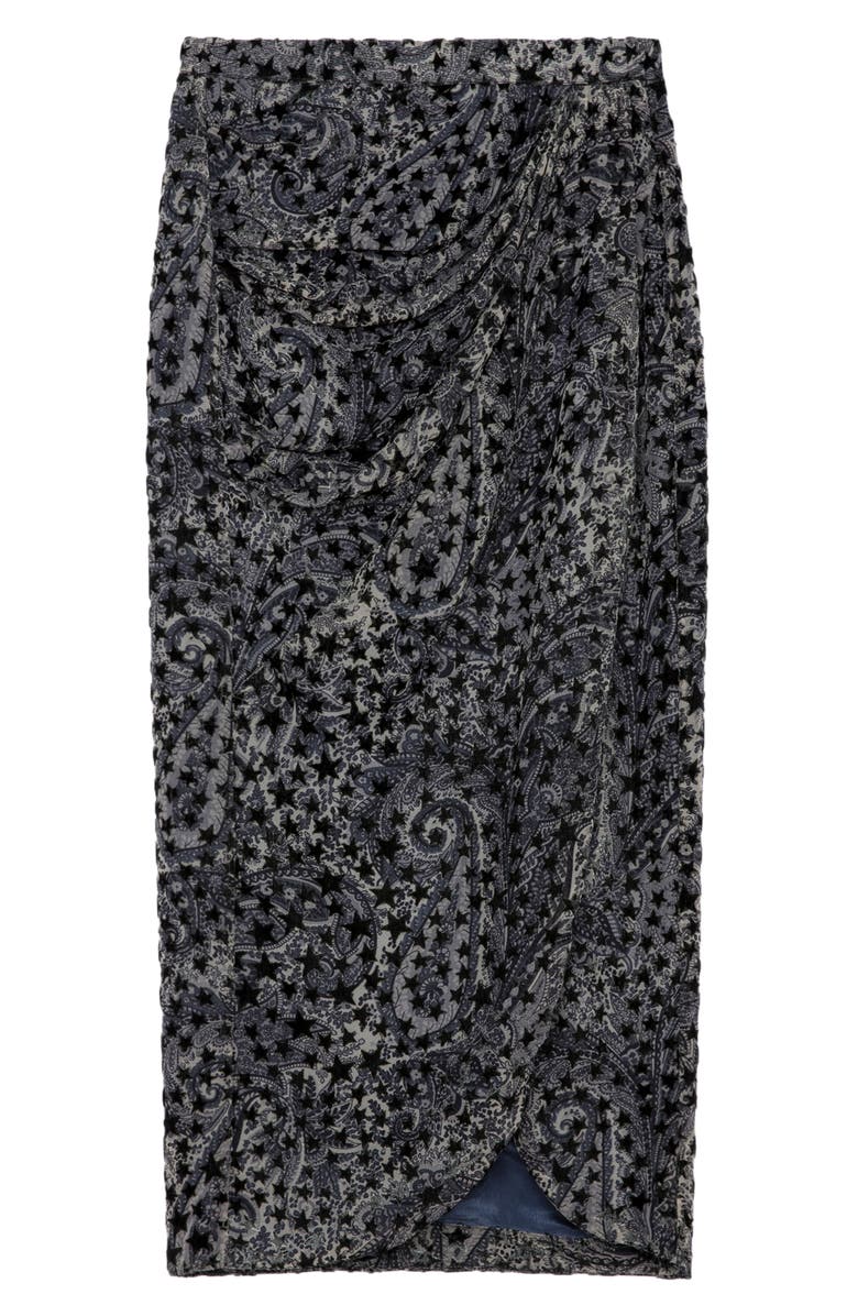 Zadig & Voltaire Jamelia Burnout Stars Faux Wrap Midi Skirt, Alternate, color, Noir