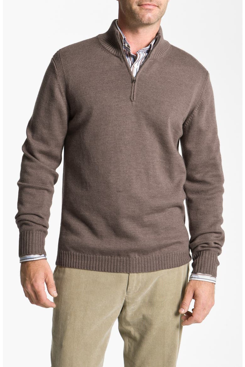 Façonnable Half Zip Classique Fit Merino Wool Sweater, Main, color, TOBACCO