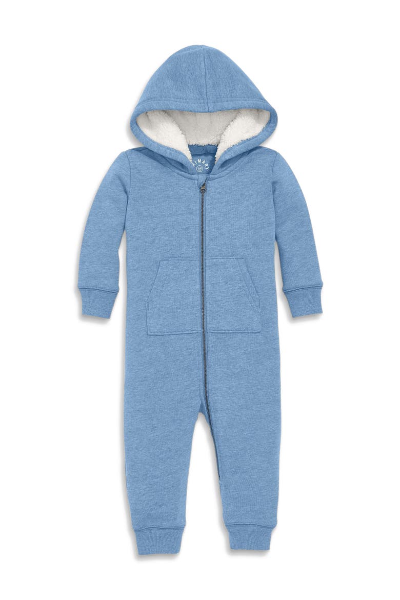 Baby Teddy Fleece-Lined Zip Romper, Main, color, Heather Vintage Blue