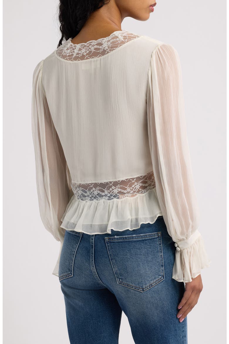 Thessira Lace Trim Ruffle Silk Top, Alternate, color, PALE STONE