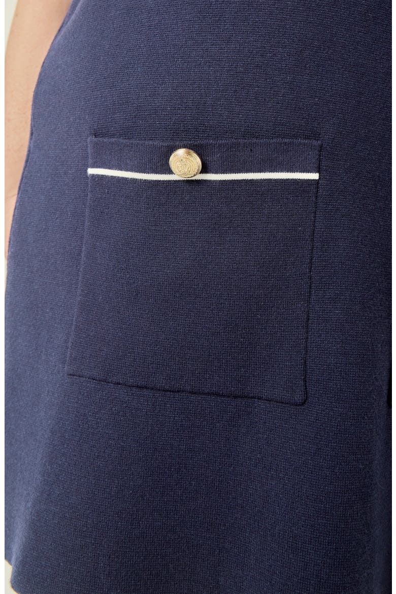 Contrast Trim Patch Pocket Dress, Alternate, color, NAVY/ WHITE