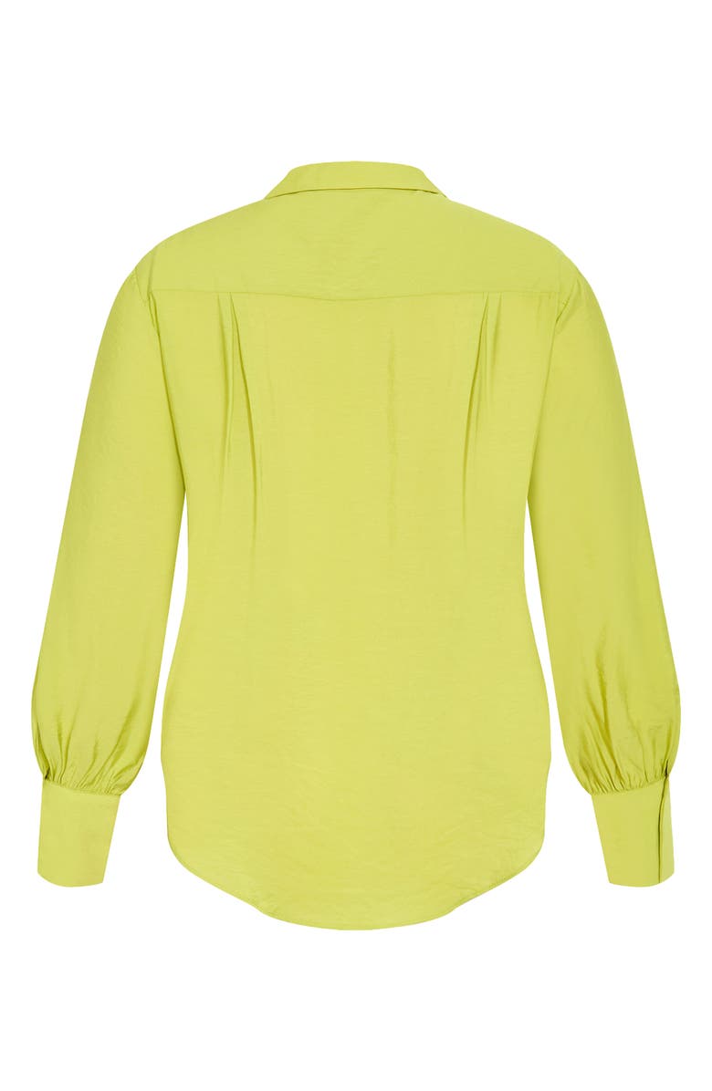 City Chic Rosa Tie Hem Button-Up Shirt, Alternate, color, Chartreuse