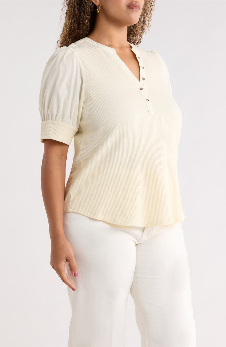 SUGARLIPS V-Neck Mixed Media Henley, Alternate, color, Cream