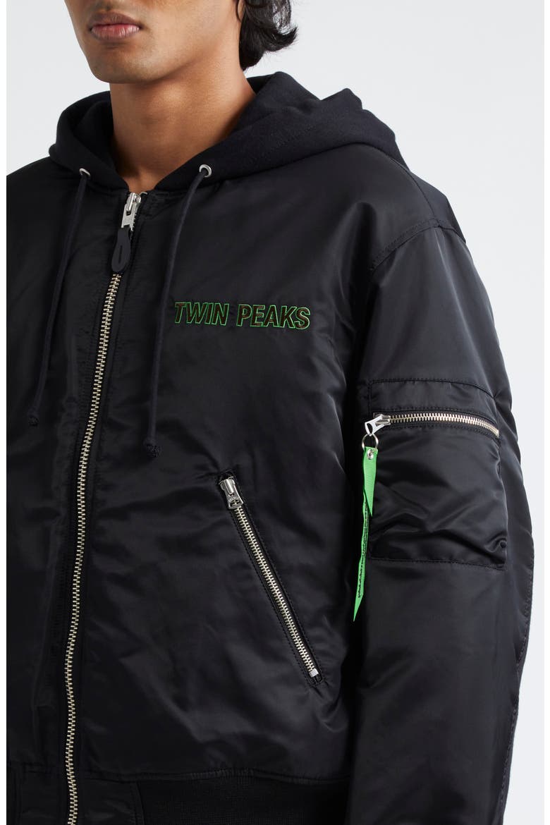 'Twin Peaks' Hooded Bomber Jacket, Alternate, color, BLACK