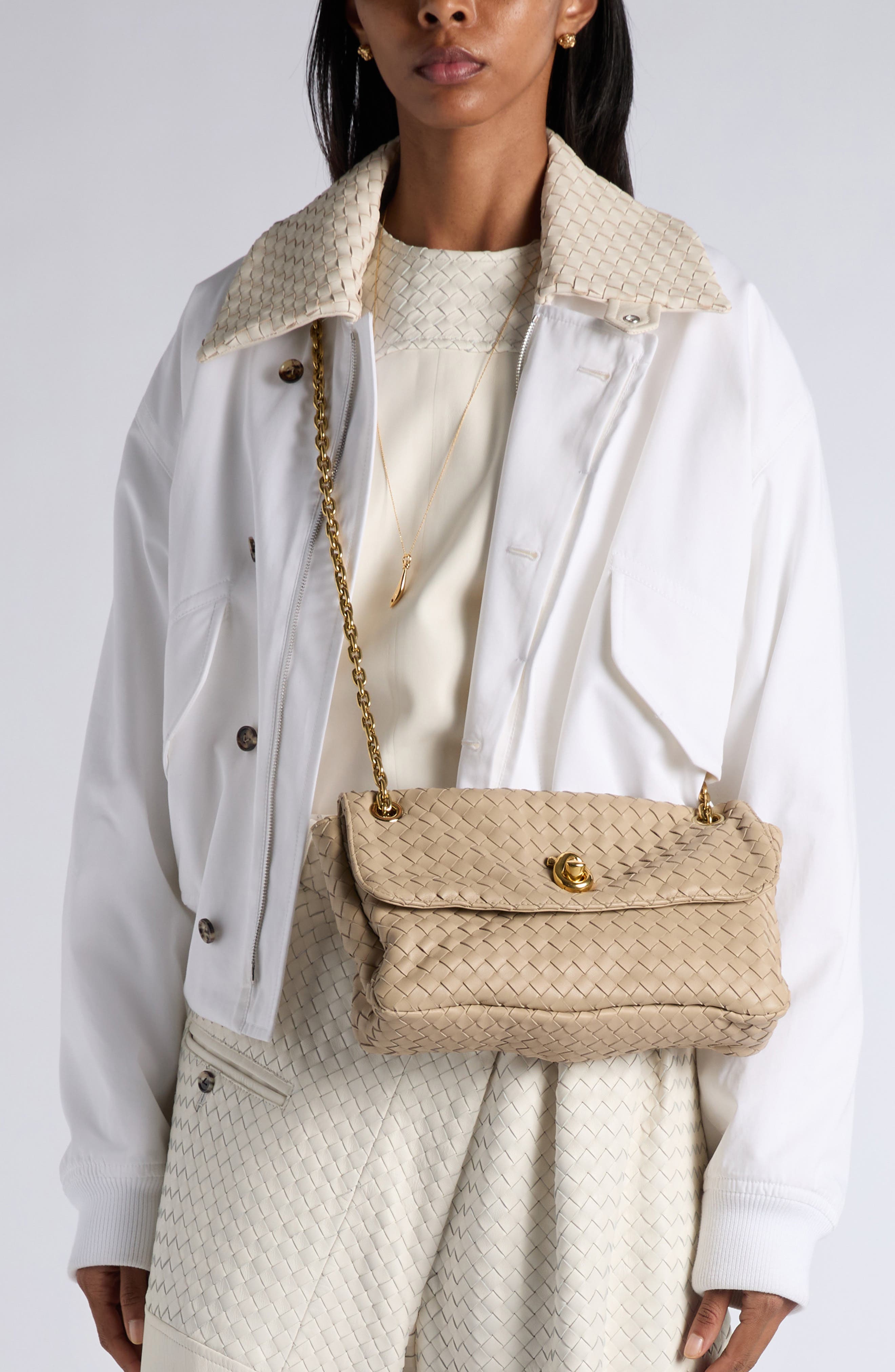 Madison Intrecciato Shoulder Bag, Alternate, color, 9614 ECRU-MUSE BRASS