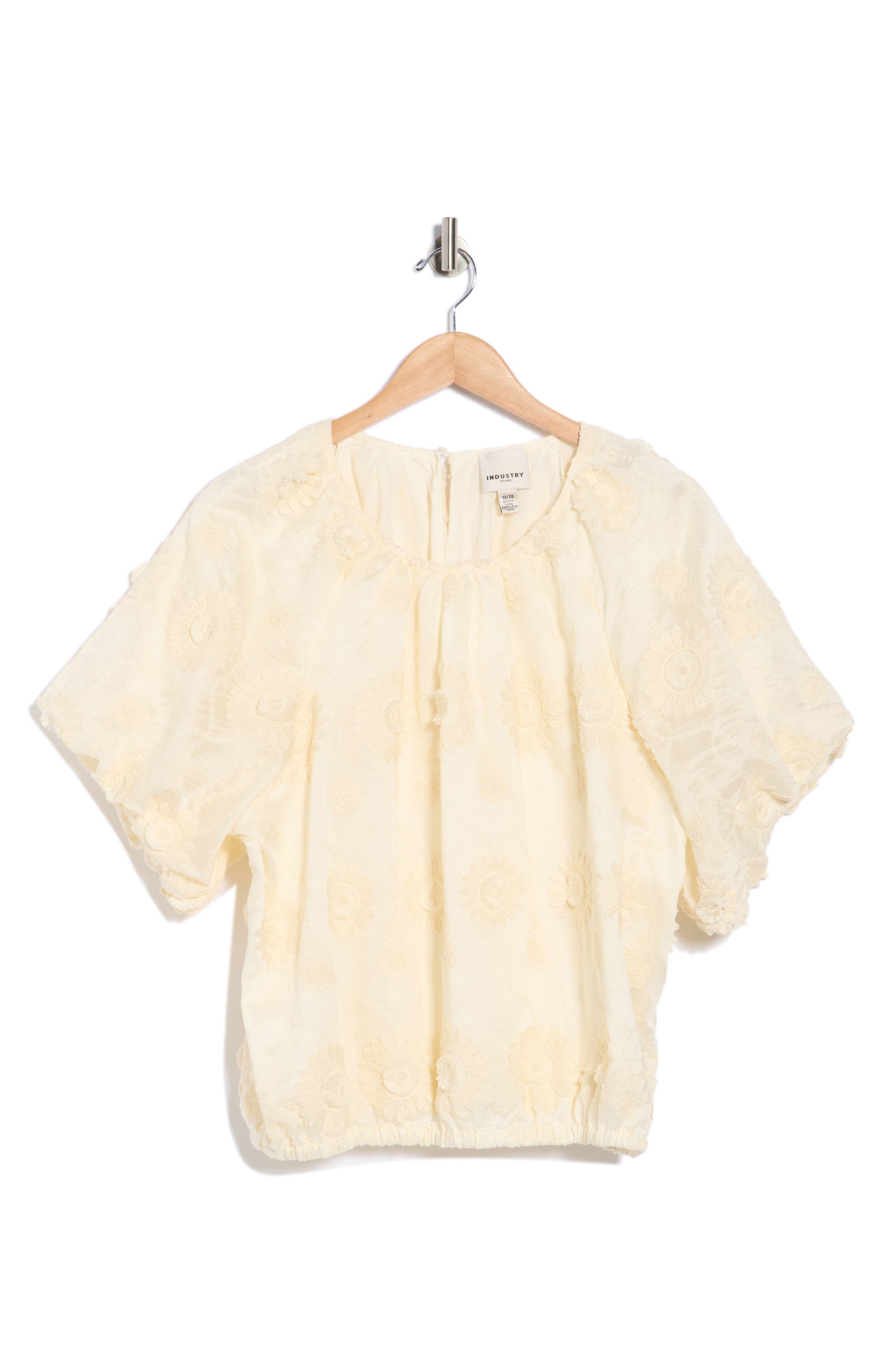 INDUSTRY REPUBLIC CLOTHING Floral Embroidered Puff Short Sleeve Blouse