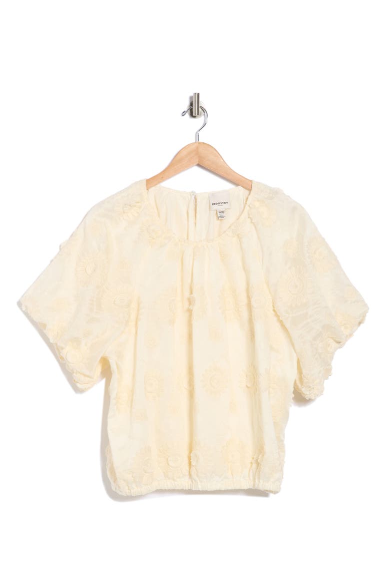 Floral Embroidered Puff Short Sleeve Blouse, Alternate, color, ECRU