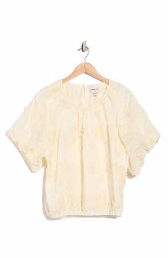 INDUSTRY REPUBLIC CLOTHING Floral Embroidered Puff Short Sleeve Blouse