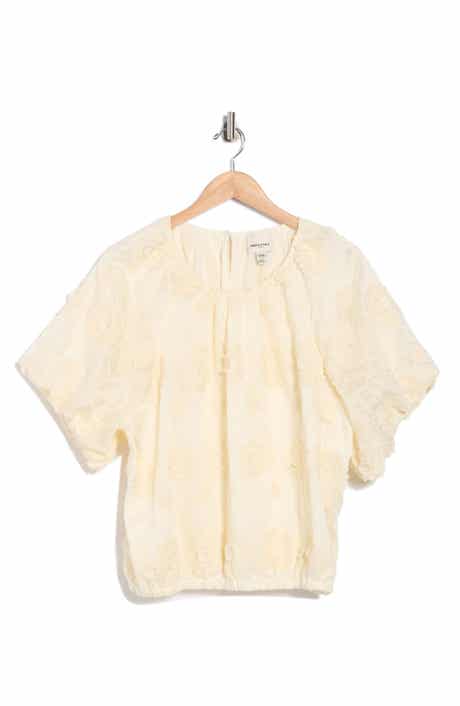 INDUSTRY REPUBLIC CLOTHING Floral Embroidered Puff Short Sleeve Blouse