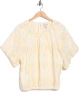 INDUSTRY REPUBLIC CLOTHING Floral Embroidered Puff Short Sleeve Blouse