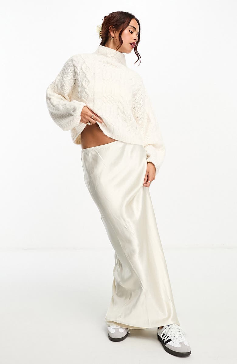 ASOS DESIGN Cable Funnel Neck Crop Sweater, Alternate, color, 