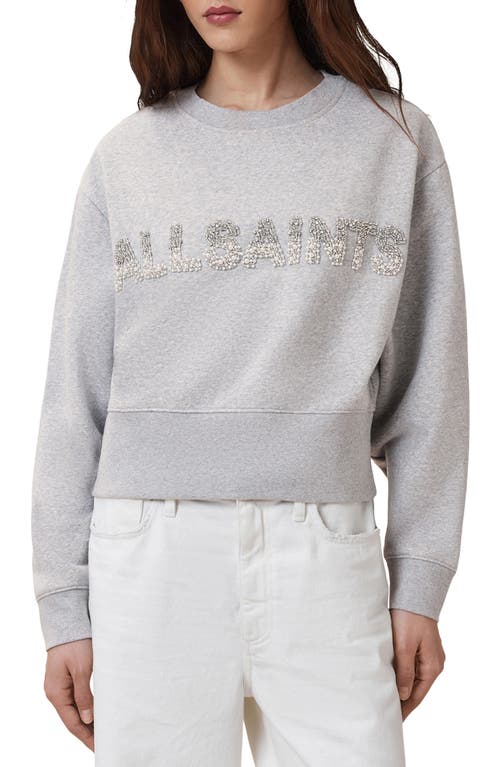 Shop Allsaints Separo Imitation Pearl & Crystal Embellished Sweatshirt In Grey Marl
