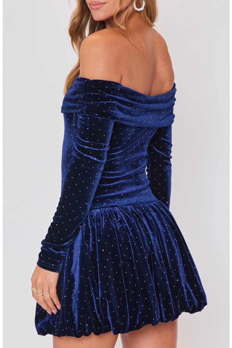 Hostess Off the Shoulder Long Sleeve Velvet Minidress, Alternate, color, NAVY