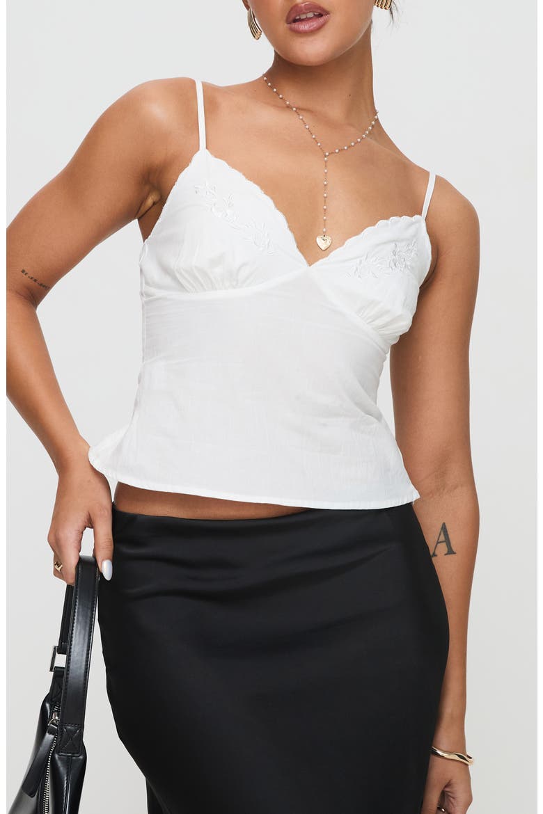 Aruba Embroidered Cotton Camisole, Main, color, WHITE