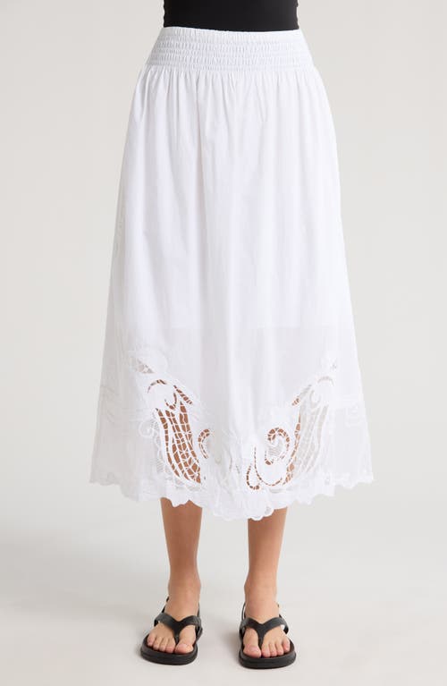 Rag & Bone Clem Broderie Anglaise Trim Cotton Midi Skirt In White