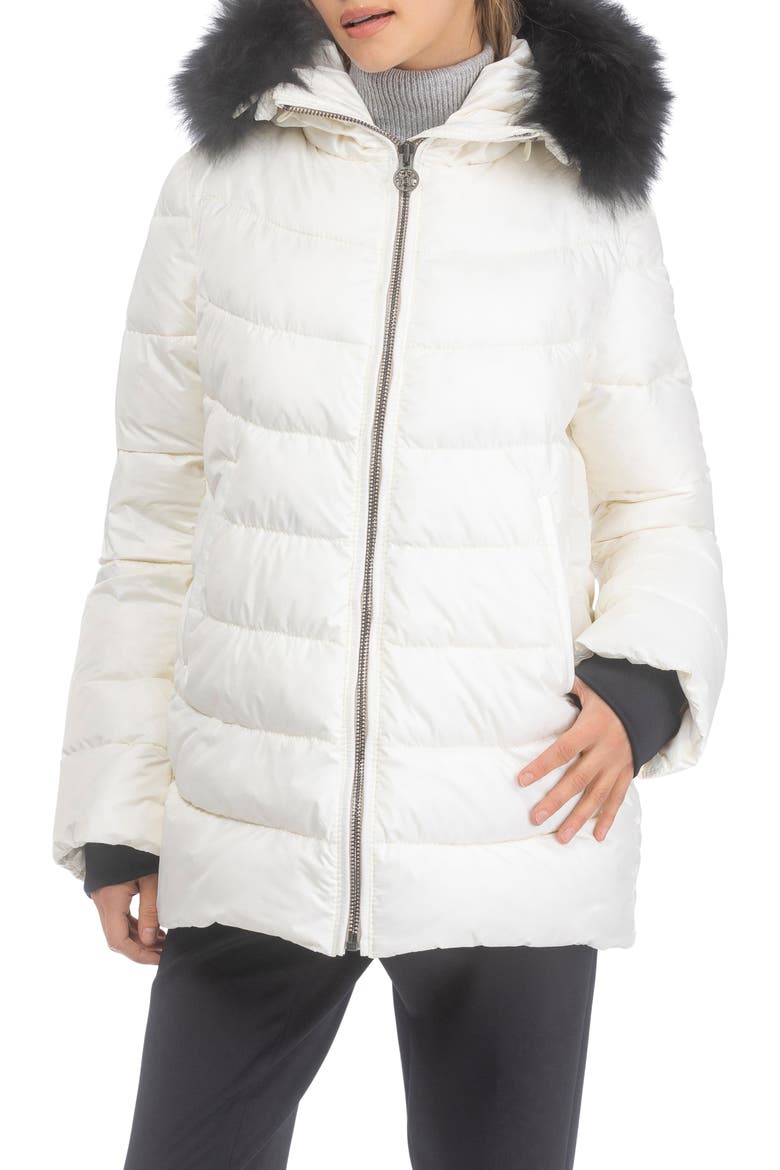 Apres-Ski Mid Jacket With Detachable Genuine Shearling Hood Trim, Alternate, color, IVORY/BLACK