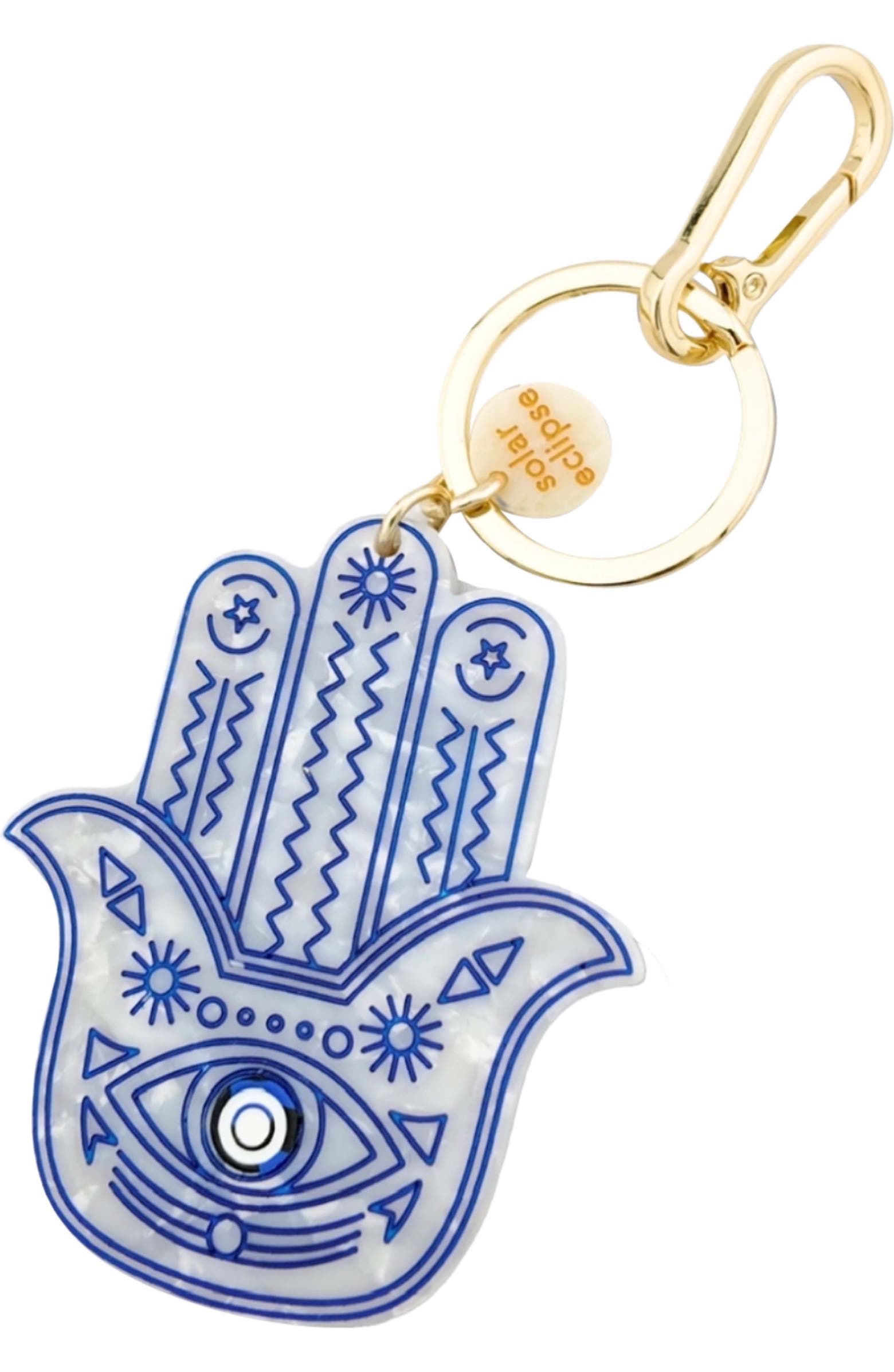 Solar Eclipse Hand Painted Hamsa Hand Key Chain Bag Charm | Nordstrom