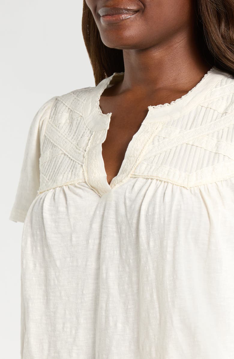 Lucky Brand Lace Pintuck Top, Alternate, color, Whisper White