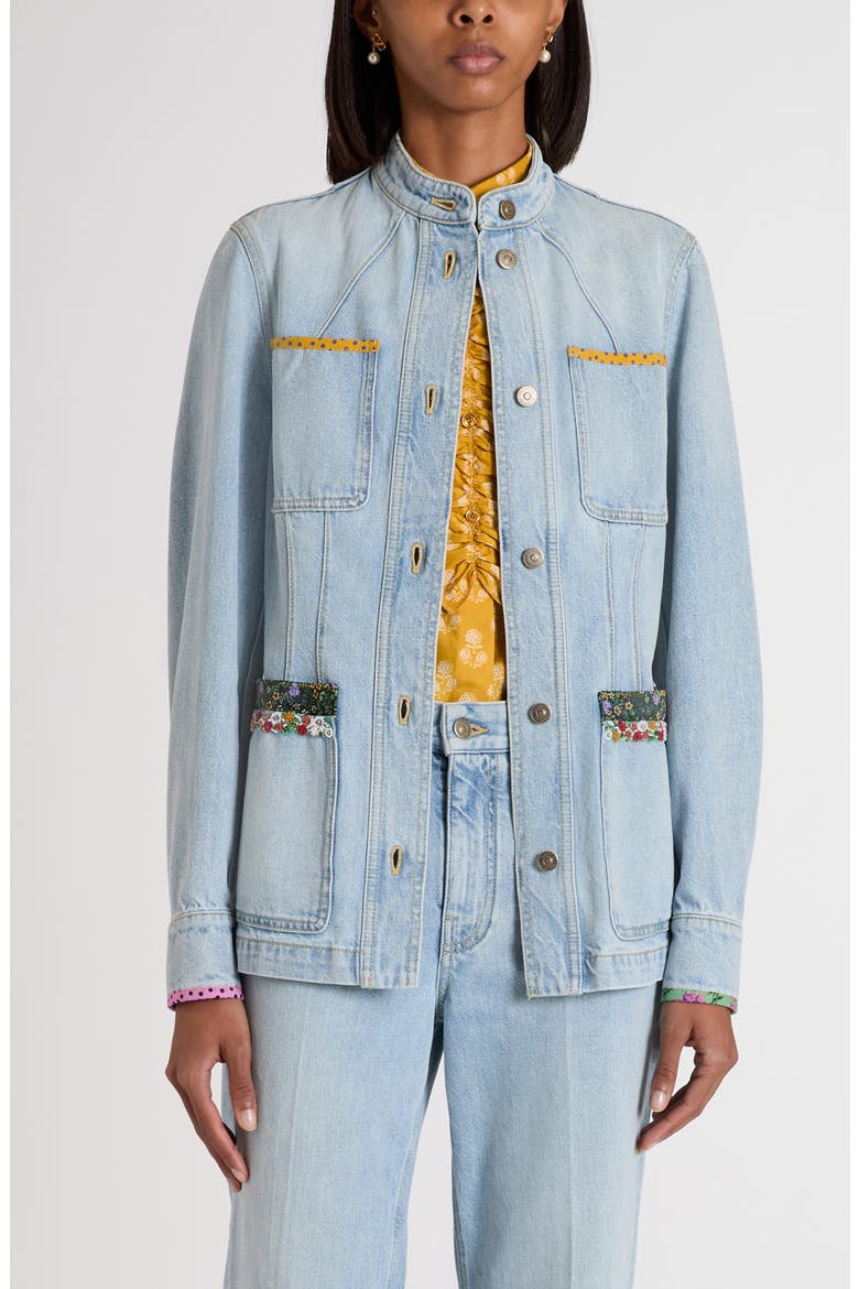 Contrast Border Denim Jacket, Main, color, DENIM