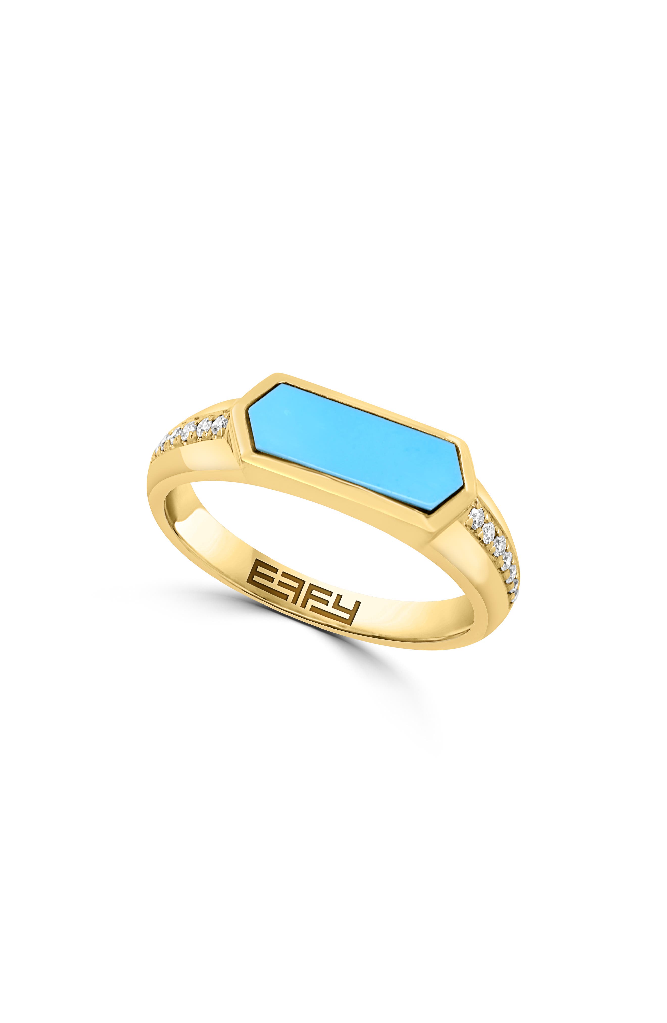 Gold Plated Sterling Silver Turquoise and Diamond Ring