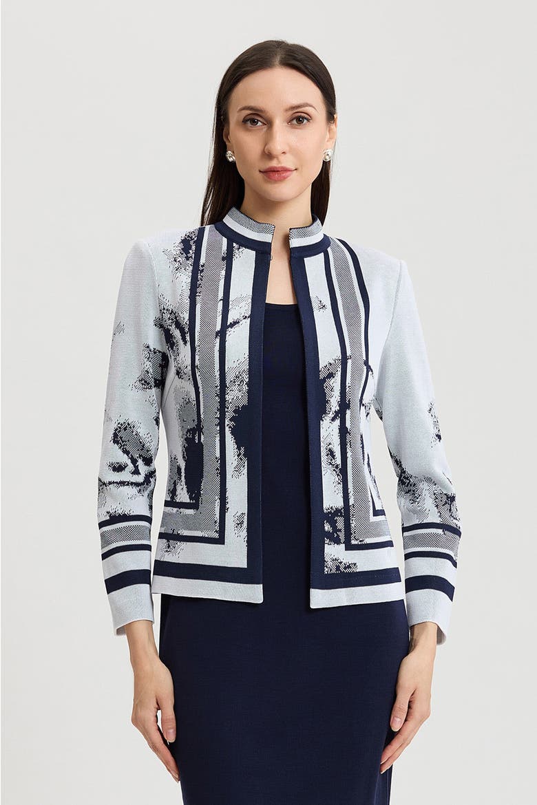 Heritage Abstract Two-Tone Knit Jacket, Alternate, color, Indigo/White