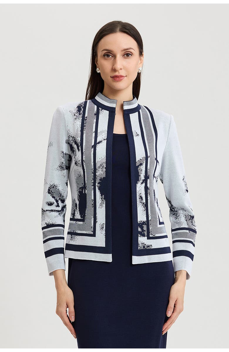 Ming Wang Heritage Abstract Two-Tone Knit Jacket, Main, color, Indigo/White