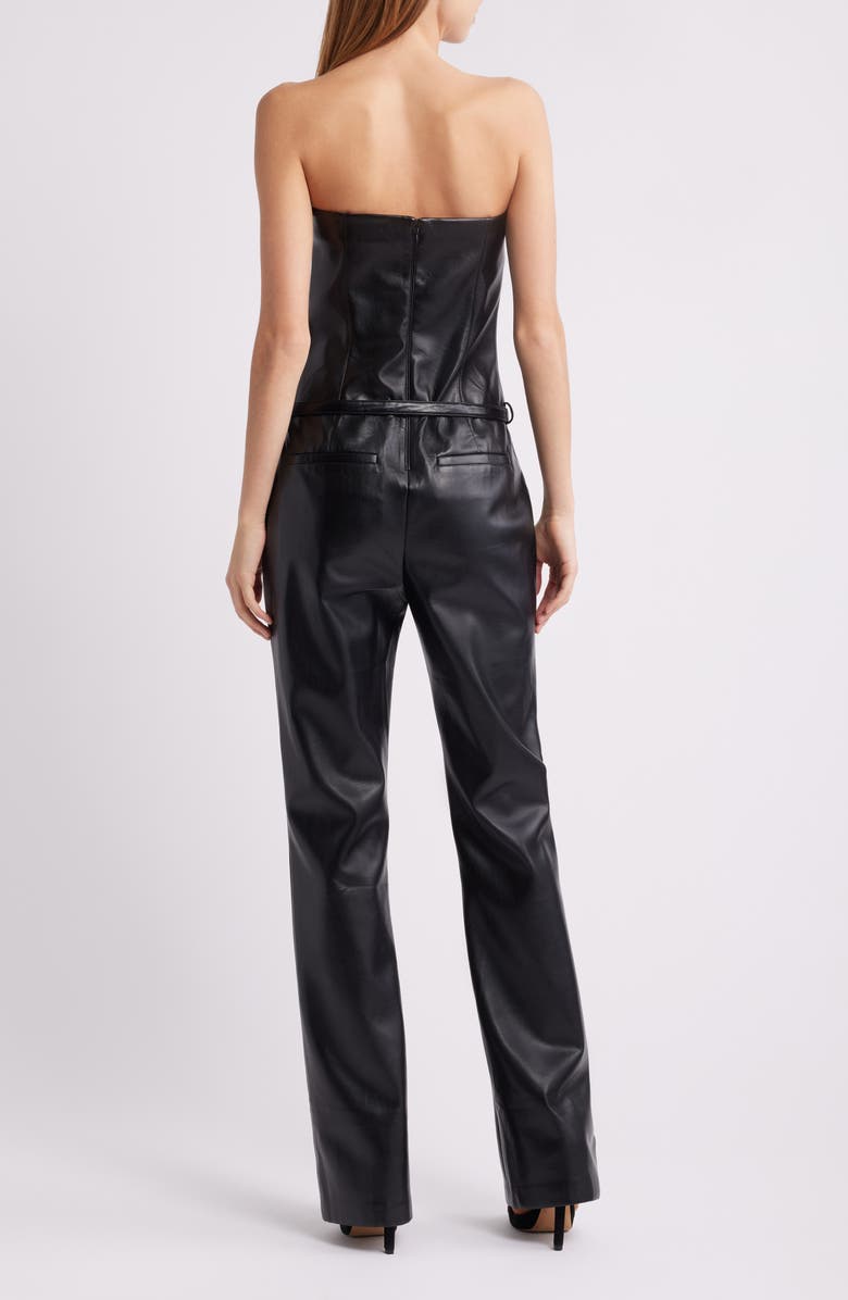 Amanda Uprichard Amoret Belted Strapless Faux Leather Jumpsuit, Alternate, color,