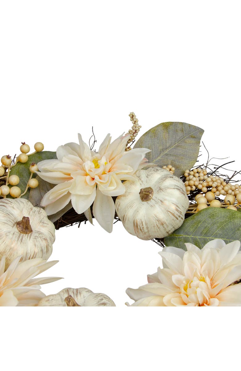 Northlight Dahlia and Pumpkin Fall Artificial Floral Wreath, 22-Inch, Alternate, color, 