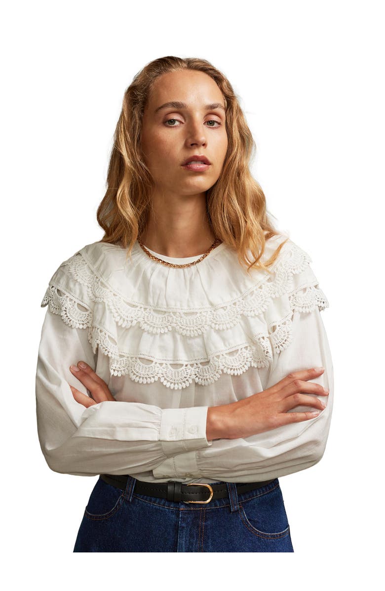 Ro&Zo Crochet Double Frill Blouse, Main, color, White